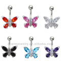 316L Surgical Steel 14 Guage Butterfly Navel Belly Button Ring Bar BER-005